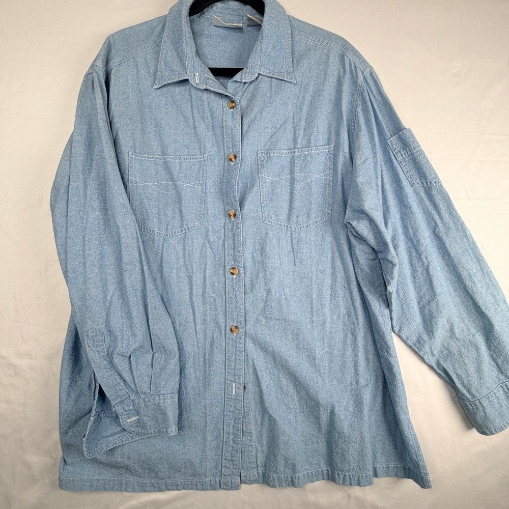 Bill Blass Jeans Mens XL Blue Denim Button Down Shirt Long Sleeve Cotton Utility
